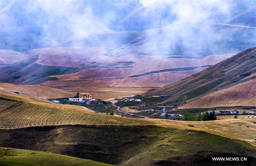 Photo taken on Sept. 30, 2016 shows the autumn scenery of a scenic spot in Qitai County of northwest China's Xinjiang Uygur Autonomous Region.