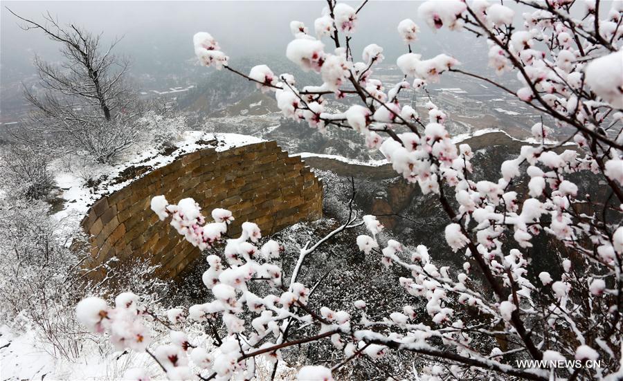 Snow scenery in suburban district of Huairou in Beijing