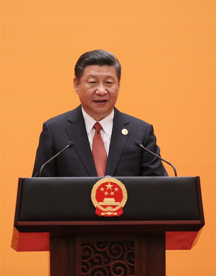 Chinese President Xi Jinping addresses a welcome banquet of the Belt and Road Forum (BRF) for International Cooperation in Beijing, capital of China, May 14, 2017. (Xinhua/Liu Weibing)