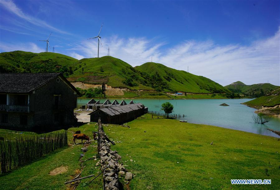 Wind power farms seen on Nanshan Mountain in China's Guangxi