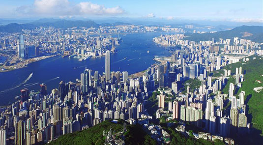 Aerial view shows scenery in Hong Kong