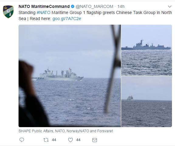 Chinese navy greeted by NATO in North Sea