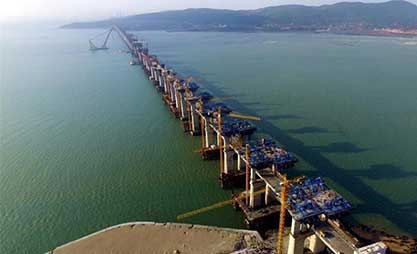 China's first cross-sea rail-road bridge takes shape