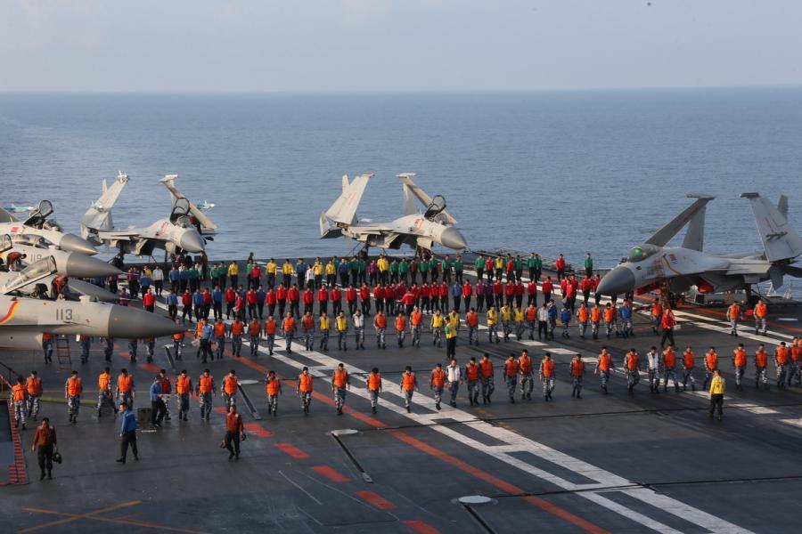 Ship-borne fighter jets take off from aircraft carrier Liaoning