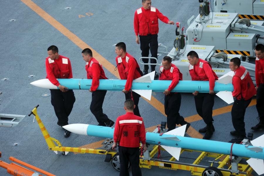 Ship-borne fighter jets take off from aircraft carrier Liaoning