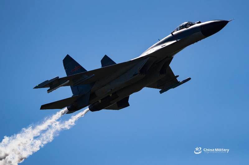 J-11B fighter jet conducts tactical maneuver