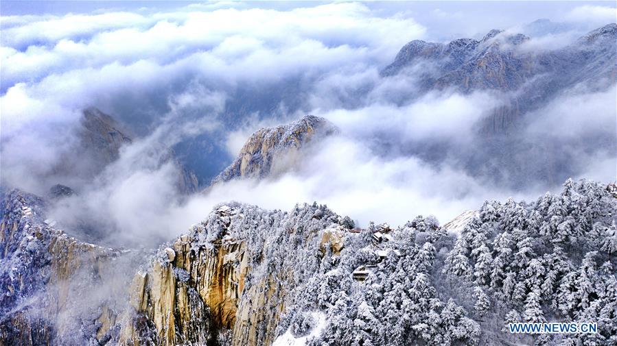 Snow scenery of Mount Huashan in NW China's Shaanxi