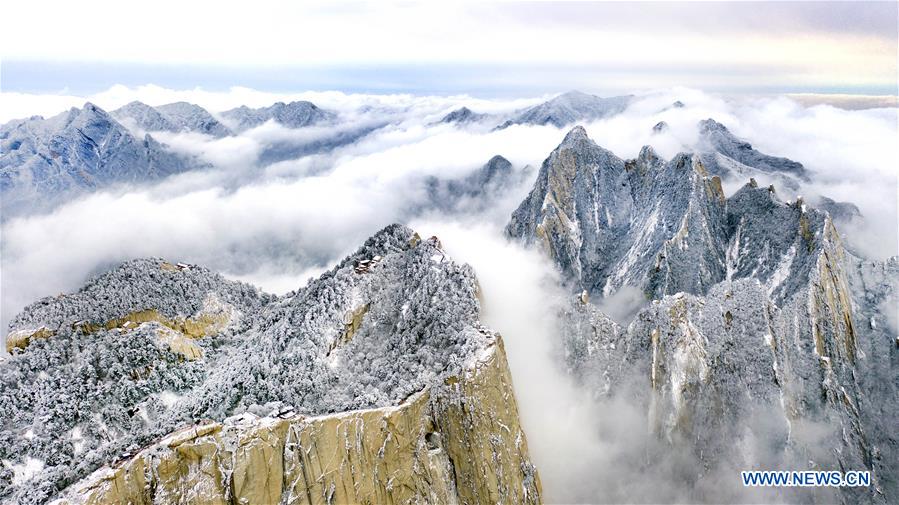 Snow scenery of Mount Huashan in NW China's Shaanxi