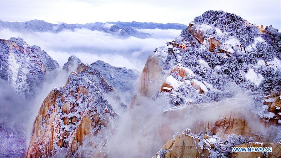 Snow scenery of Mount Huashan in NW China's Shaanxi