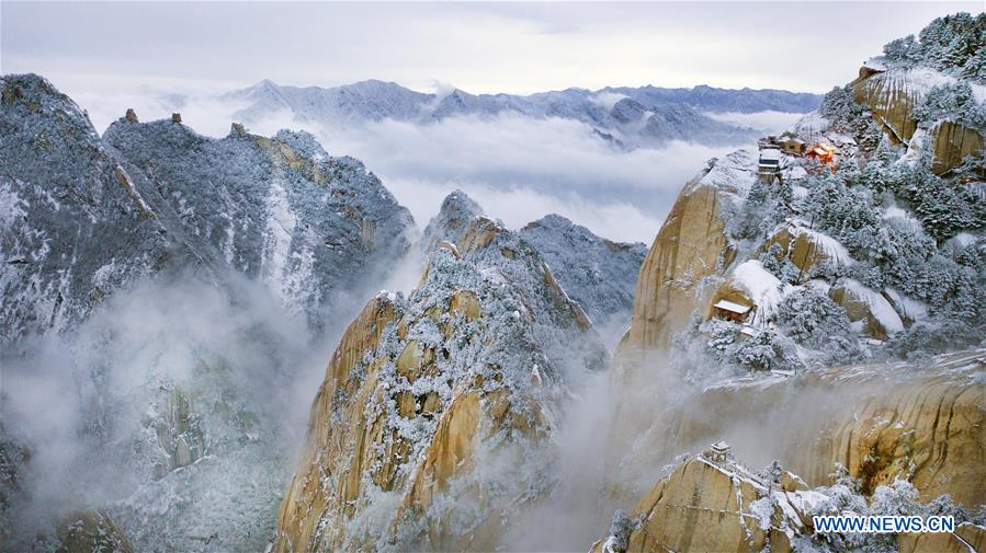 Snow scenery of Mount Huashan in NW China's Shaanxi