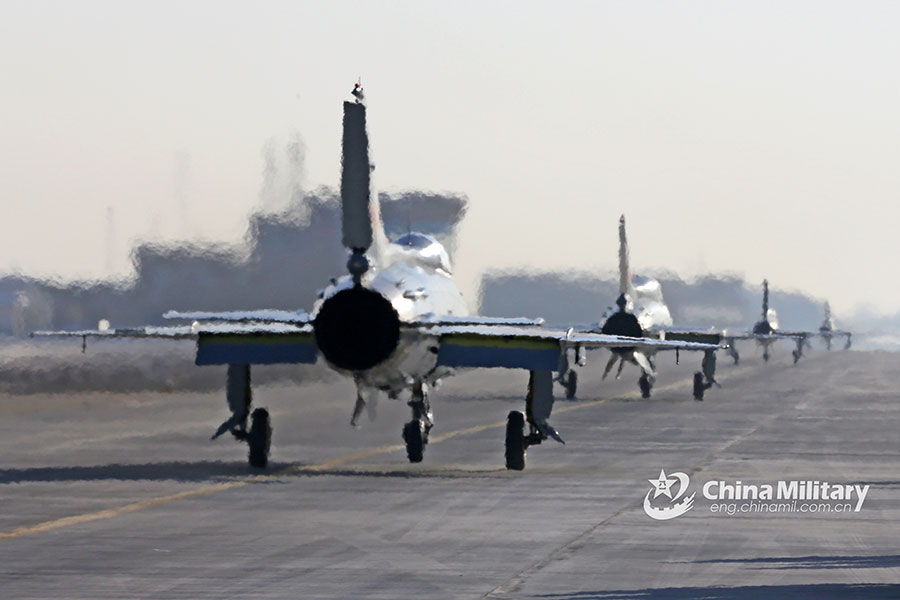 Pilot cadets fly JJ-7 fighter trainer airplanes