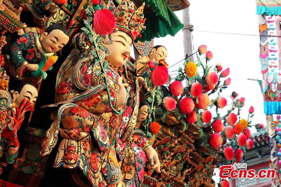 Butter sculptures of Buddha figurines exhibited at Ta'er Monastery