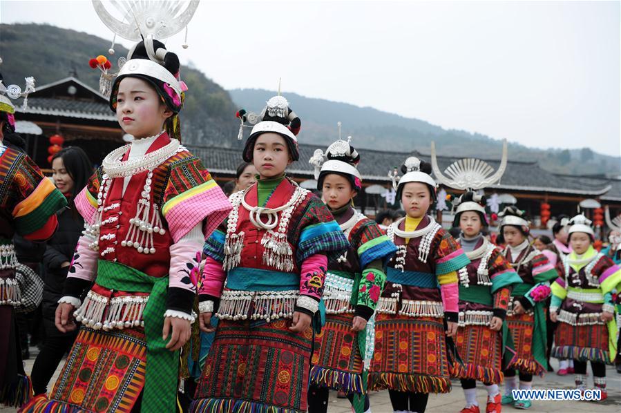 Miao people perform lusheng dance to pray for harvest in SW China