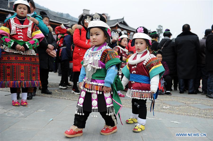 Miao people perform lusheng dance to pray for harvest in SW China