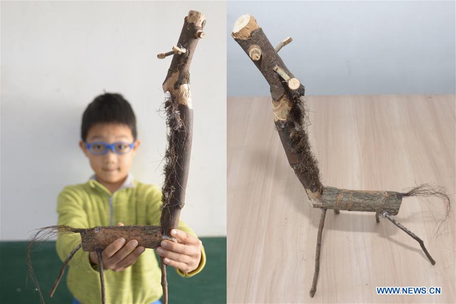 Students make handicrafts by using natural materials in China's Hunan