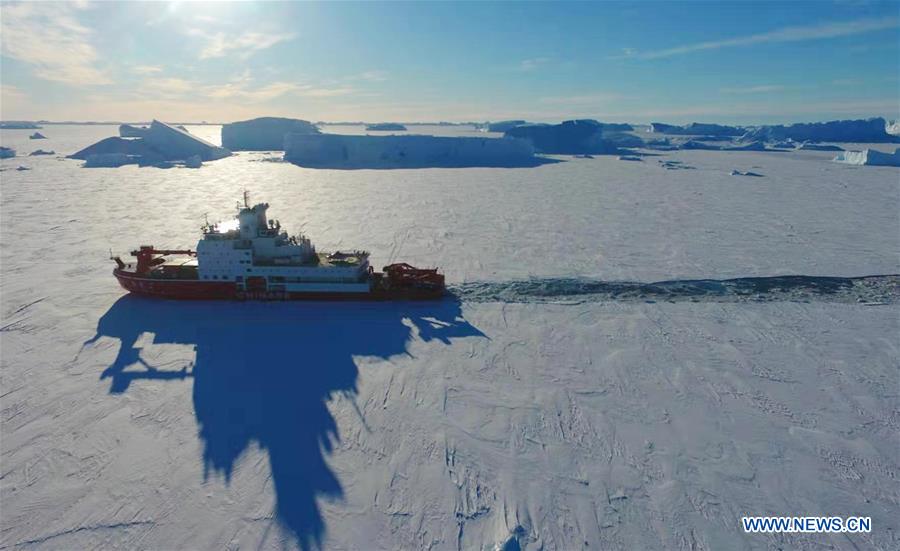 China's polar icebreaker Xuelong 2 breaks ice in waters in Antarctica