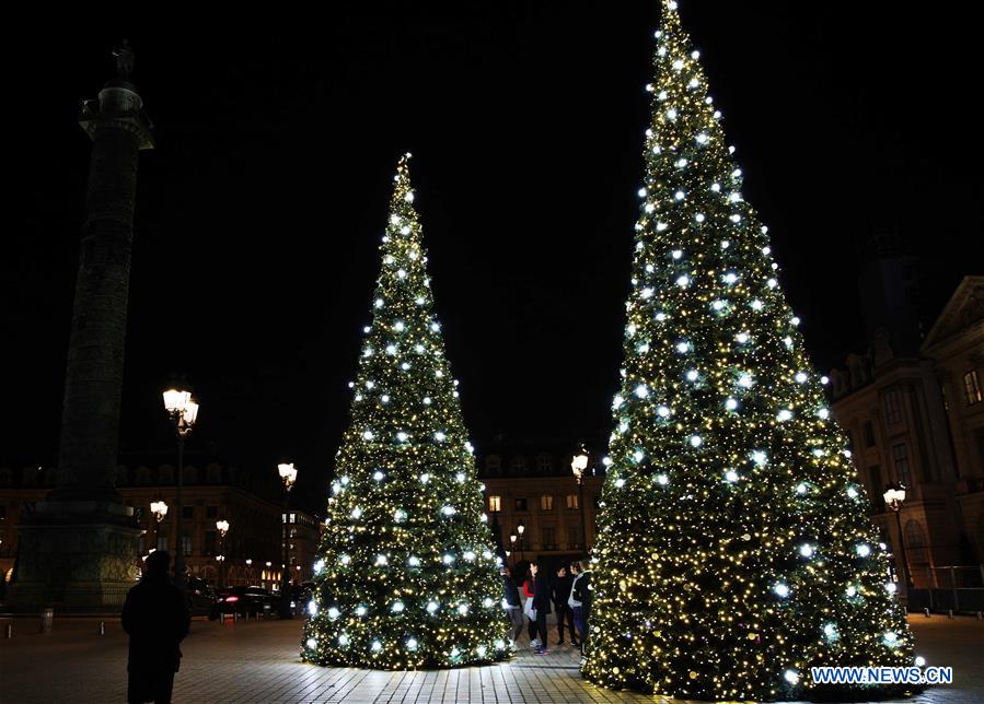 Paris decorated with Christmas trees and decorations for festival season