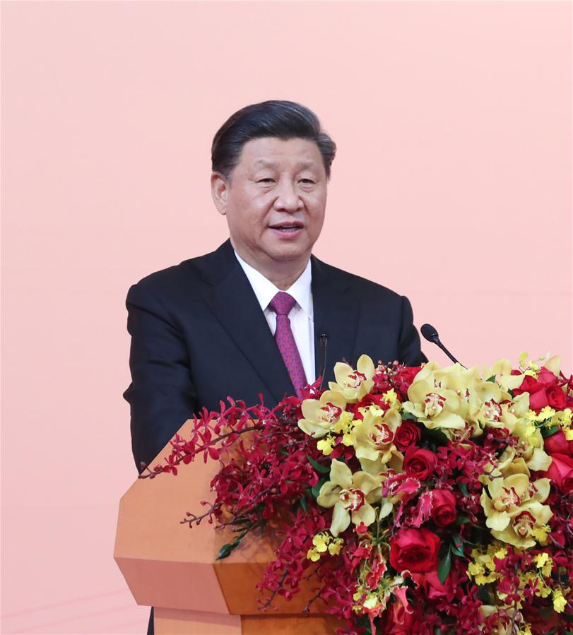 Chinese President Xi Jinping delivers a speech at a welcome banquet marking the 20th anniversary of Macao's return to China, in south China's Macao, Dec. 19, 2019. (Xinhua/Ju Peng)