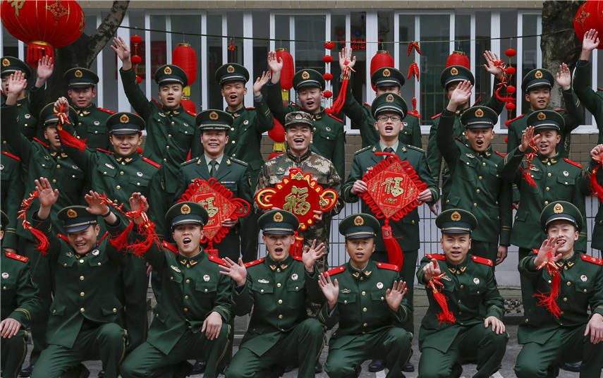 People's Armed Police soldiers decorate barracks to celebrate Chinese New Year