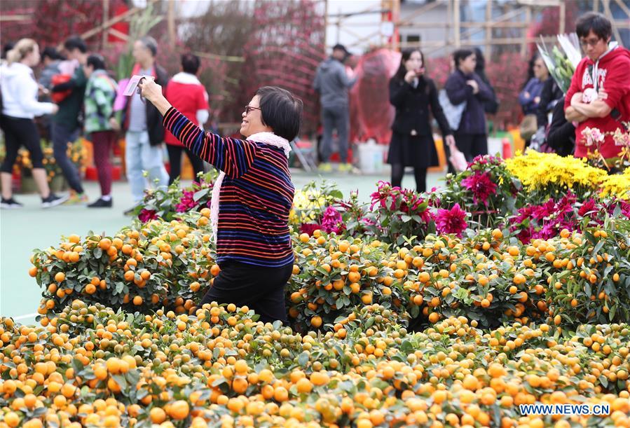 People shopping for Spring Festival in Hong Kong