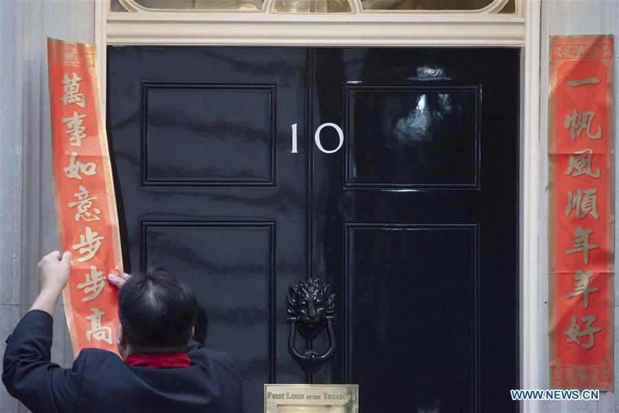 Couplets pasted outside 10 Downing Street to celebrate Chinese Lunar New Year