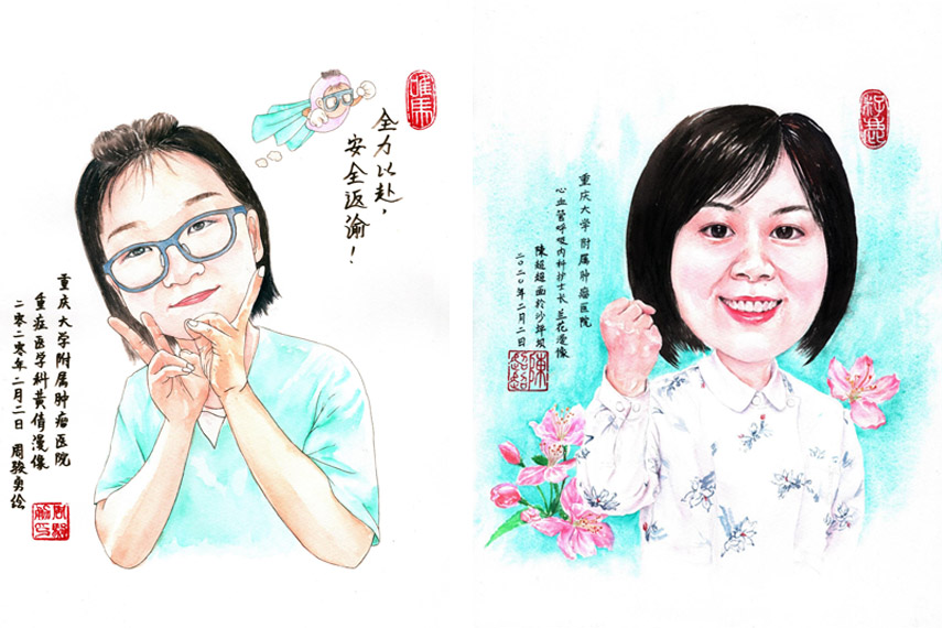 Chinese cartoonists draw portraits of frontline medical workers