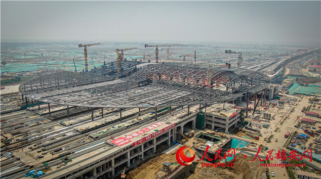 Construction of the main structure of Xiongan railway station's west section is completed. (Ren Huanhuan/China Railway 12th Bureau Group)