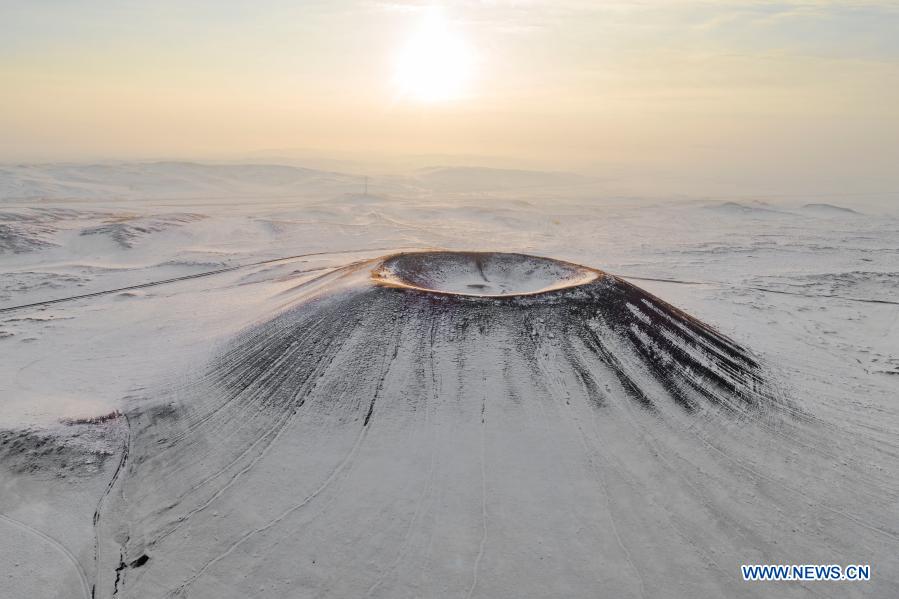 Scenery of snow-covered volcanoes in Inner Mongolia