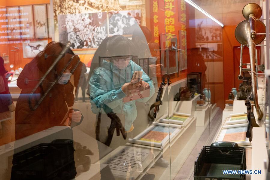 People visit exhibition at Military Museum of Chinese People's Revolution in Beijing