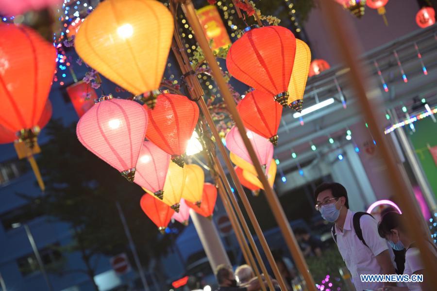 Colorful lights and lanterns light up to celebrate upcoming Lunar New Year in Singapore