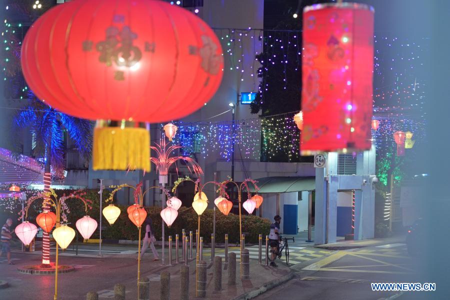 Colorful lights and lanterns light up to celebrate upcoming Lunar New Year in Singapore