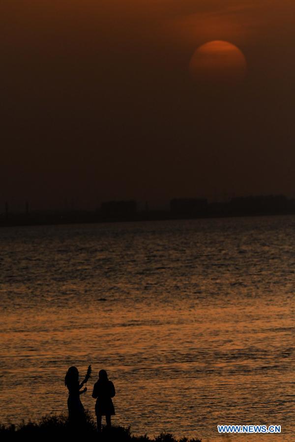 Sunset scenery at beach in Kuwait City