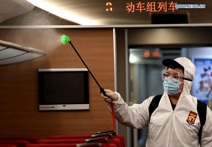 Workers carry out maintenance work, epidemic precaution for trains in preparation for Spring Festival travel rush