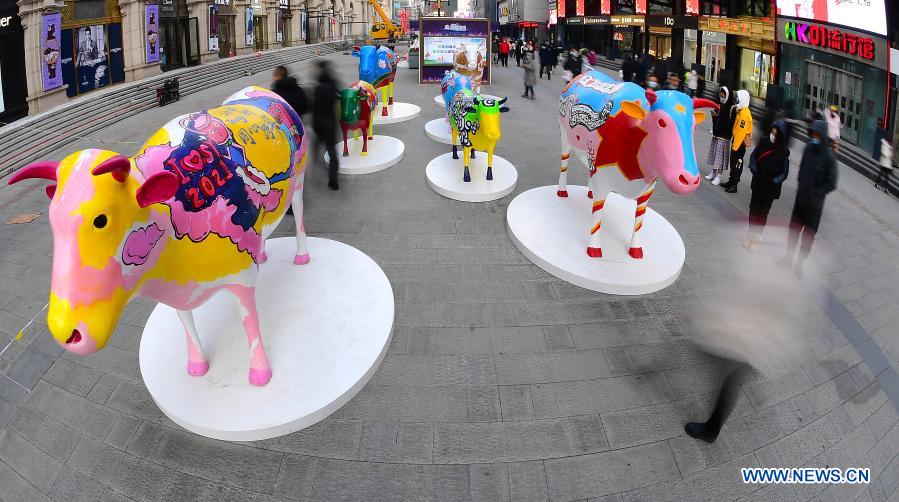 Chinese Lunar New Year decorations set up in Shenyang