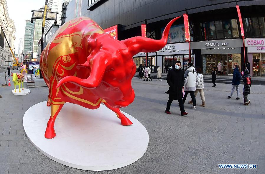 Chinese Lunar New Year decorations set up in Shenyang