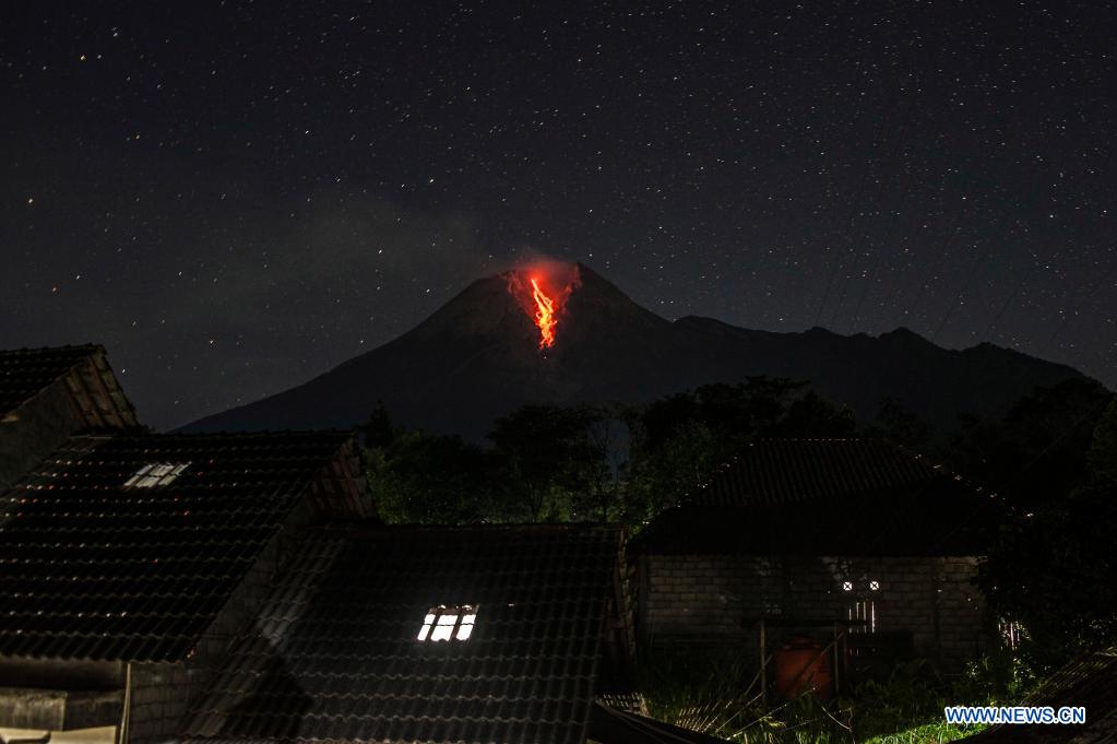 Volcanic materials spew from Mount Merapi in Indonesia