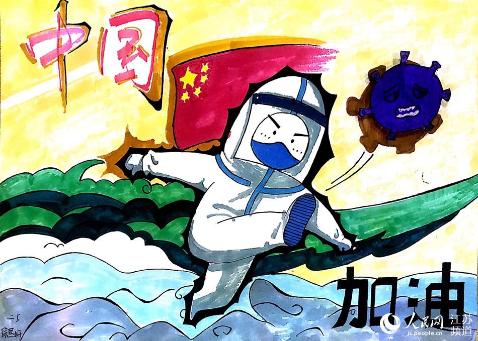 Students draw cartoon pictures about moments in fight against COVID-19 in E China’s Jiangsu