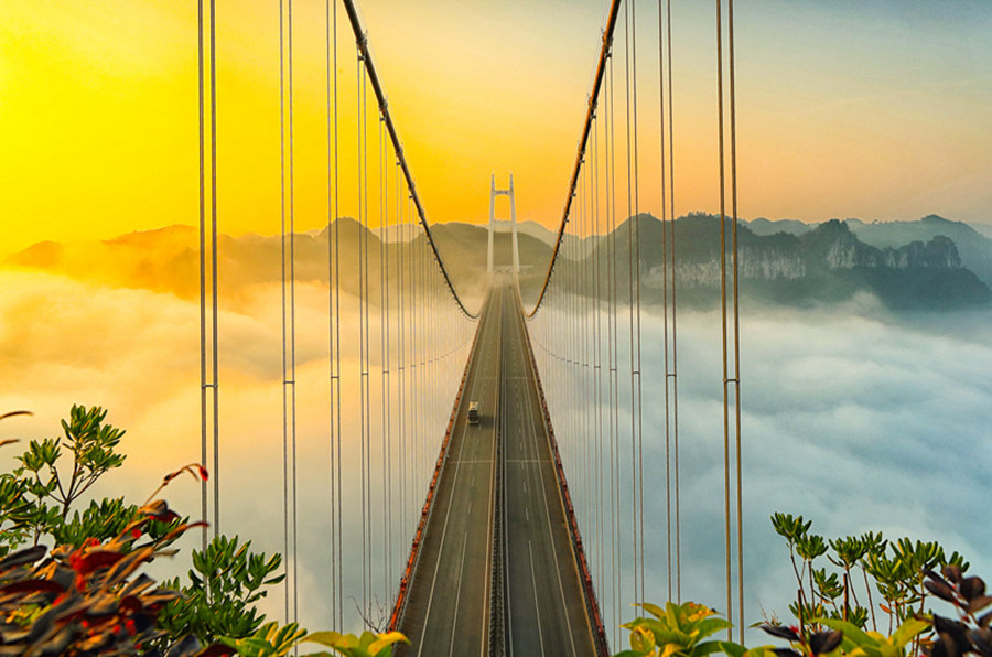 Extreme sporting activities atop suspension bridge to be opened to public in central China