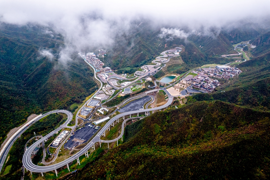 Aerial view of National Sliding Center for Beijing 2022 Olympic and Paralympic Winter Games