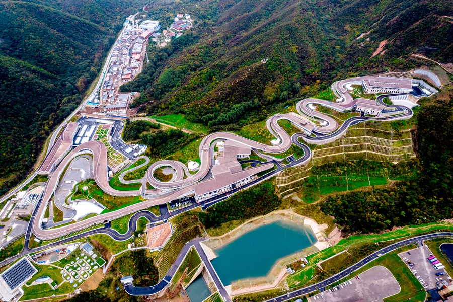 Aerial view of National Sliding Center for Beijing 2022 Olympic and Paralympic Winter Games