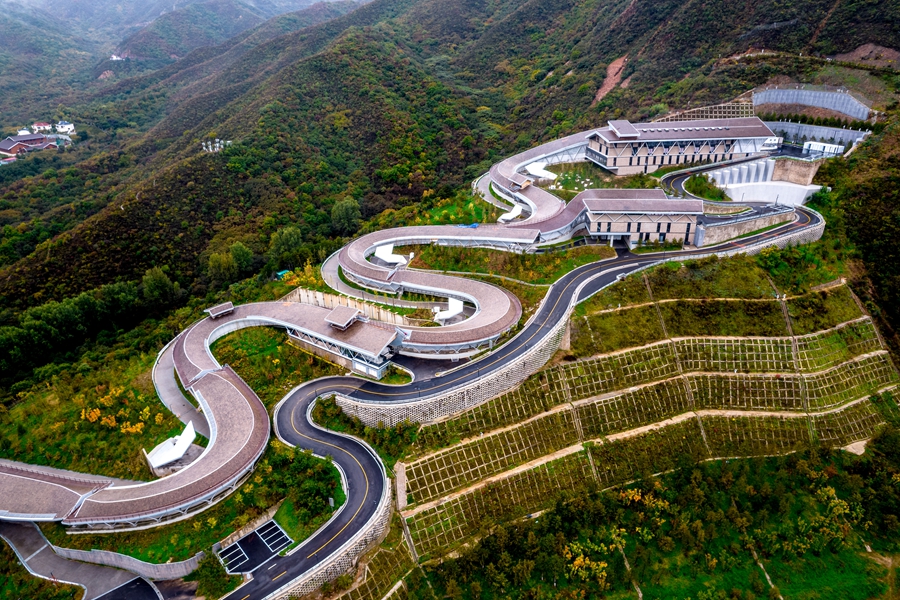 Aerial view of National Sliding Center for Beijing 2022 Olympic and Paralympic Winter Games