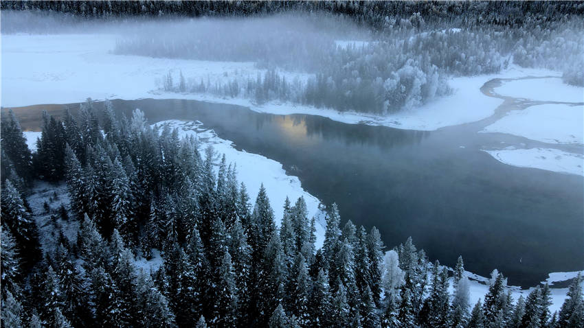 Snow-clad landscape brightens Kanas in NW China's Xinjiang