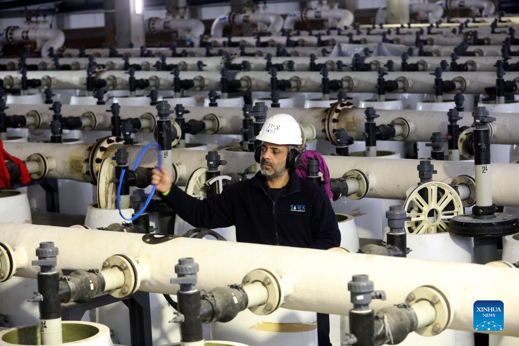 Sorek desalination plant seen in Palmachim beach near Israeli city of Rishon LeZion