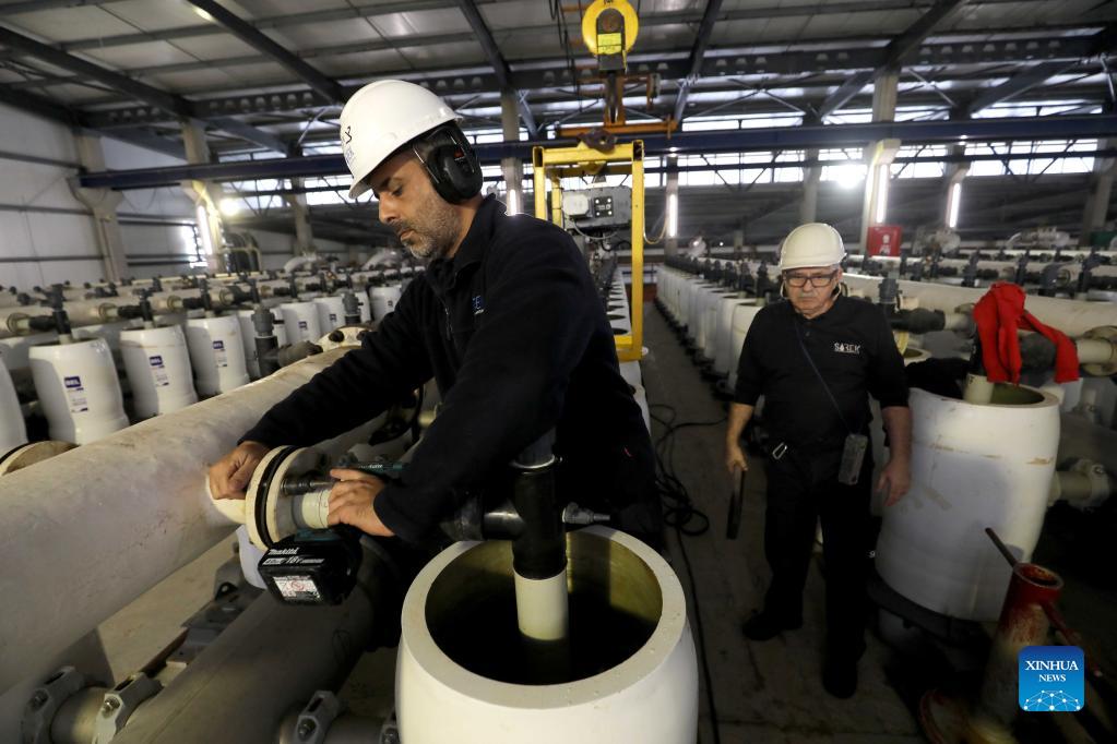 Sorek desalination plant seen in Palmachim beach near Israeli city of Rishon LeZion