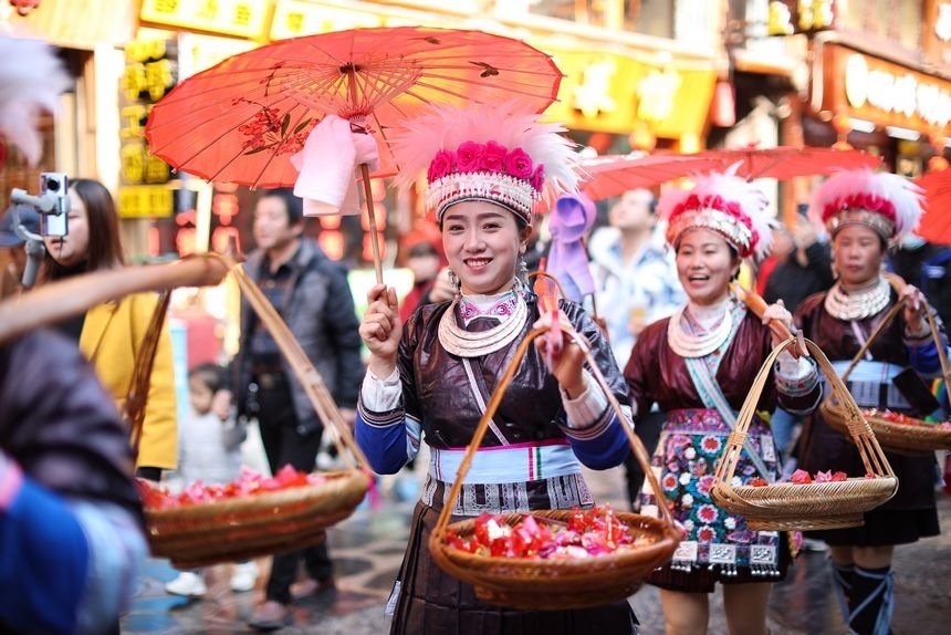 Dong ethnic group in Guizhou celebrate New Year in traditional costumes