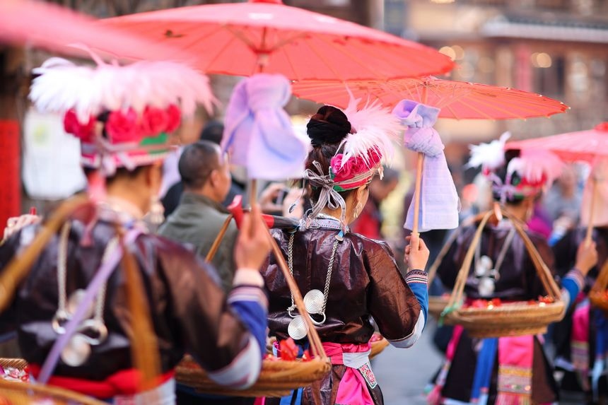 Dong ethnic group in Guizhou celebrate New Year in traditional costumes