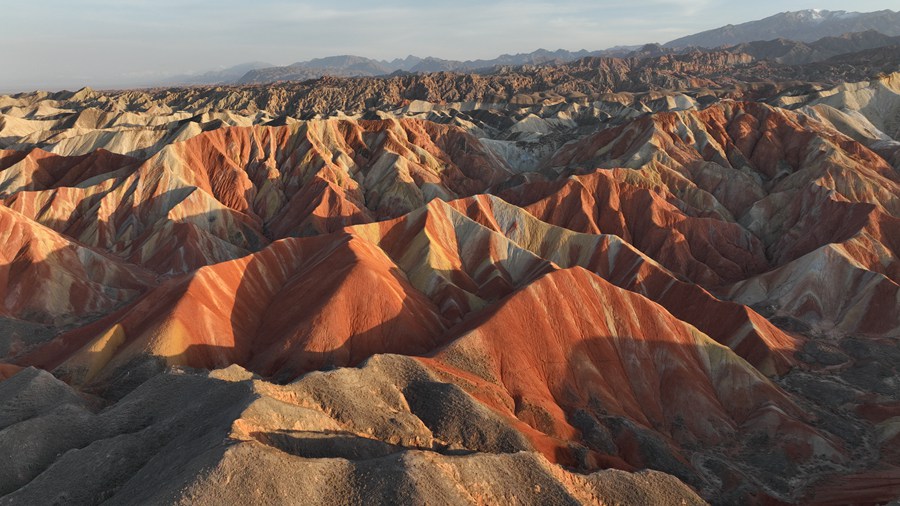 Sneak peek of spectacular Danxia landforms in NW China's Gansu reveals nature's supreme beauty