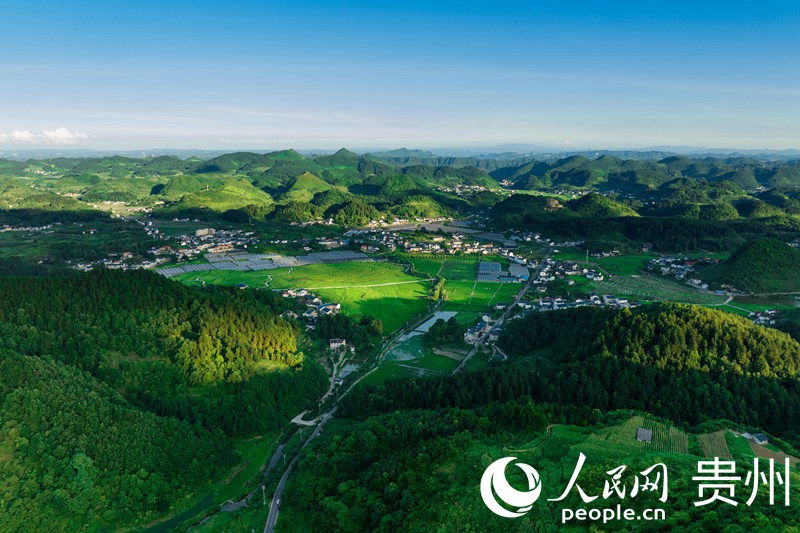 Aerial view of beautiful village in SW China’s Guizhou