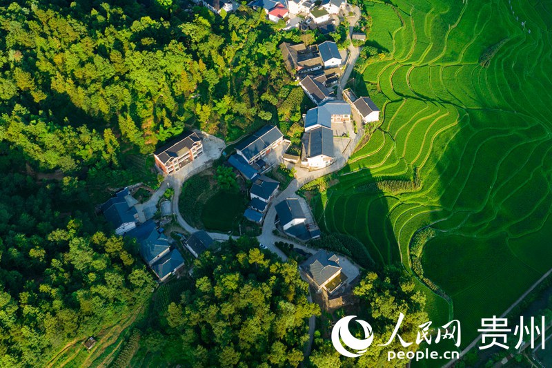 Aerial view of beautiful village in SW China’s Guizhou