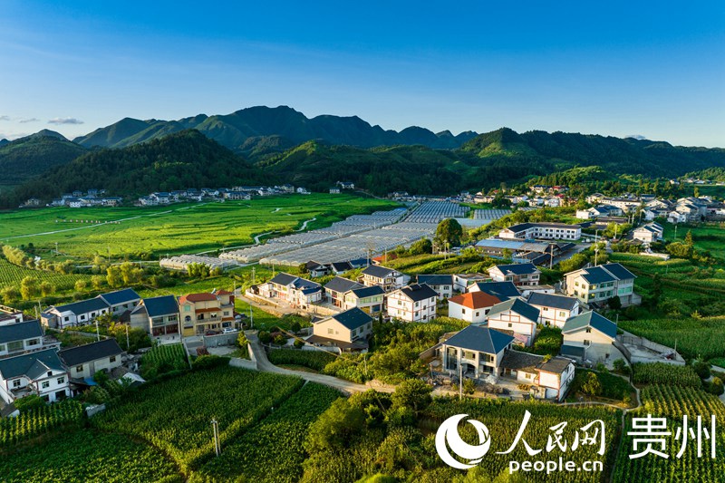 Aerial view of beautiful village in SW China’s Guizhou